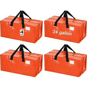 4 Pcs 24 Gallon Large Moving Bags with Zipper and Handles Foldable Storage Duffle Bags Heavy Duty Extra Large Totes for College Dorm Travel Clothes Blankets Bedding Moving (Orange)