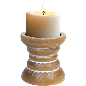 Pillar Candle Holder, Farmhouse Wood Candle Holder, Rustic Wooden Candle Stand, Vintage Small Wooden Candlestick Holders for Living Room, Table Centerpiece, Brown (4"H1PCS)