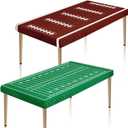 Tegeme 2 Pcs 36" x 72" Fabric Football Tablecloth with Elastic Edge Fitted Football Table Covers for Birthday Game Day Tailgate Party Decor