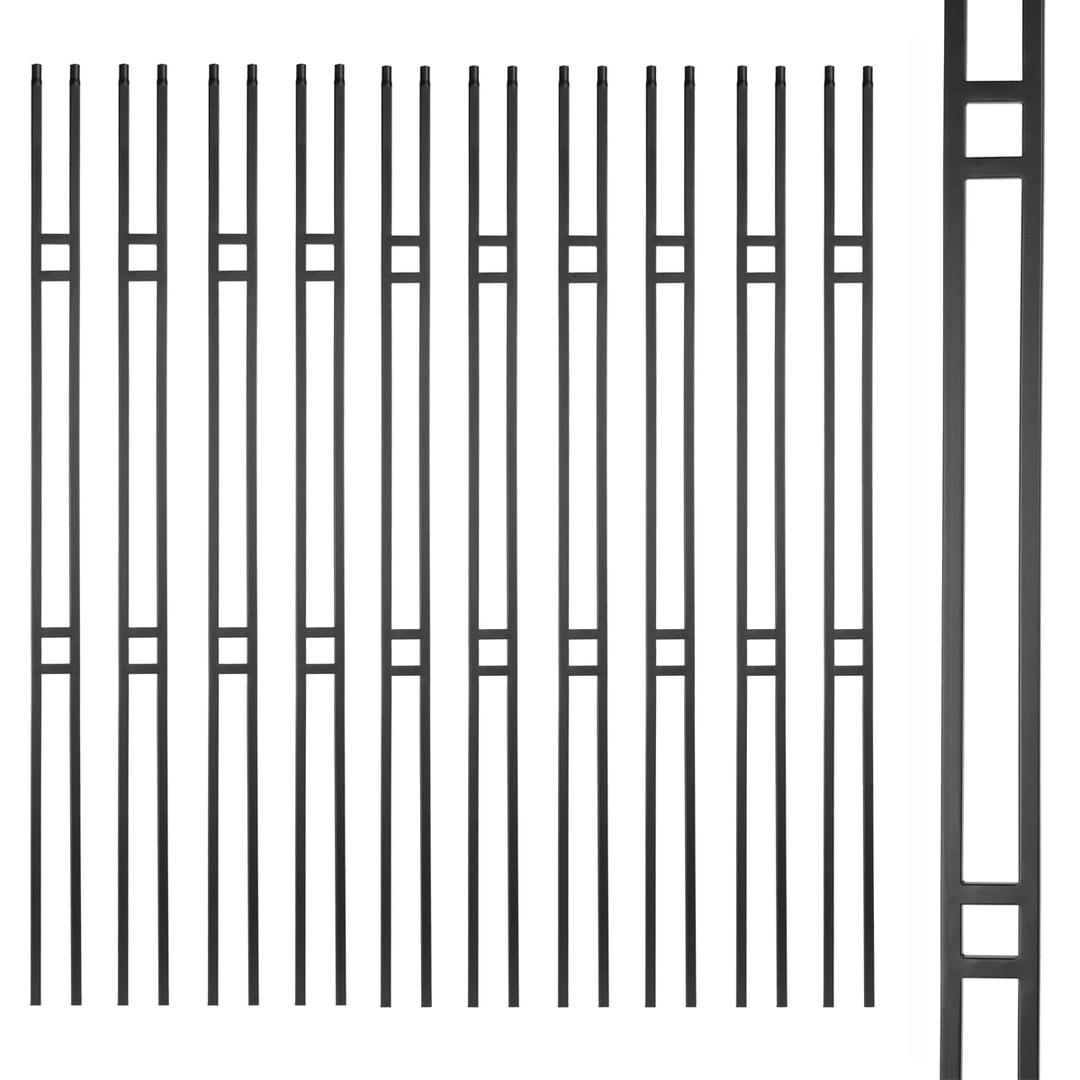 S12 - Wrought Iron Balusters  Set of 10 Hollow Modern Double Bar - Decorative Metal Balusters for Decks  Spiral Stair Railing - 1/2 -inch Iron Spindles  Satin Black Metal Railing
