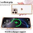 for iPhone 16 Pro Max Case Cute Love Heart Plating for Women, with Screen Protector, Glitter Sparkle Rhinestone Diamond Border Design Slim Rectangle Wireless Protection Case Cover, White