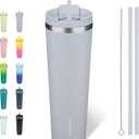 BJPKPK 34oz Stainless Steel Insulated Tumbler With lid And Straw Travel Coffee Thermal Tumblers Cup For Women And Men,Modern Blue