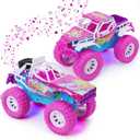 Pink Toys Car for Toddler Girl, 2 Pack 6.3 Inch Push and Go Vehicle Monster Toy Trucks for 3 4 5 6 Year Old Kids Gifts, with LED Lights,Music & Sound,Christmas Birthday Valentine's Day Gift for Kids