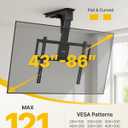 monTEK Motorized Ceiling TV Mount for 43-86 Inch TVs, Heavy-Duty 121lbs (4X Load Tested), Off-Center VESA Compatible, Electric Flip Down with Remote/App/Voice Control, Fits Flat & Pitched Roof