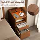 Walnut Nightstand, LED Nightstand with Charging Station, Narrow Bedside Table with Jewelry Box, Small Night Stand with Wheels, Modern Night Stand for Bedroom, Living Room, Dressing Room