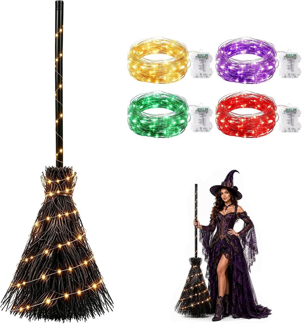 5FT Halloween Decorations Giant Light-Up Rattan Witches Broom,Black