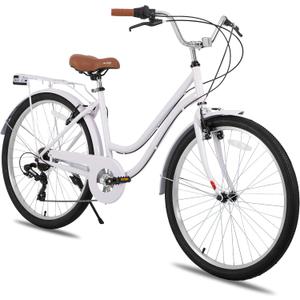 HILAND 26 inch Beach Cruiser Bike for Men and Women, 7 Speed Step-Through Frame Adult Bicycle with Rear Rack, Retro Bike Commuter City Bicycle (Purple)