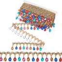 OLYCRAFT 10 Yard Sequins Ribbon with Colorful Rhinestone 1.6 Inch Width Beaded Tassel Fringe Trim Sequin Tassel Trim Gold Braid Fringe Lace Ribbon Rhinestone Braided Ribbons for Clothes DIY Home Decor