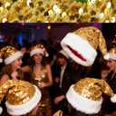 IZUS Women Men Christmas Santa Hat Velvet Red Hats with Fluffy Plush White Brim/Pom for Xmas New Years Holidays Party (One Size, Sequins-gold)