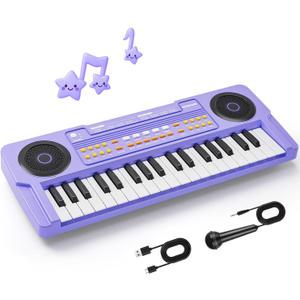 Upgraded 37 Keys Kids Piano Keyboard Portable Toddler Music Toy Keyboard with Microphone Musical Instrument Birthday Gift for 3 4 5 6 Boys Girls, Purple, Standard