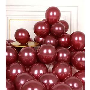 AULE Metallic Burgundy Balloons 5 inch 50 Pcs Maroon Latex Balloons Chrome Helium Shiny Thicken Balloon Perfect Party Decoration for Wedding Birthday Baby Shower Graduation Carnival