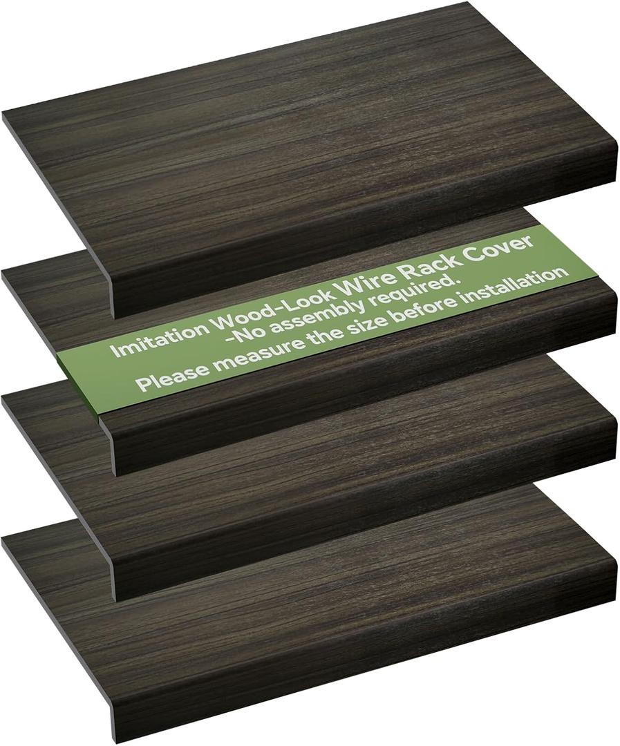 4 PCS Wire Rack Covers for Pantry Wood Grain, 24''W * 12''D(Ready to Use) Faux Wood Shelf Covers for Wire Shelving, Rustic Closet Shelves Covering Toppers, for Pantry, Bathroom, Kitchen,(Dark)