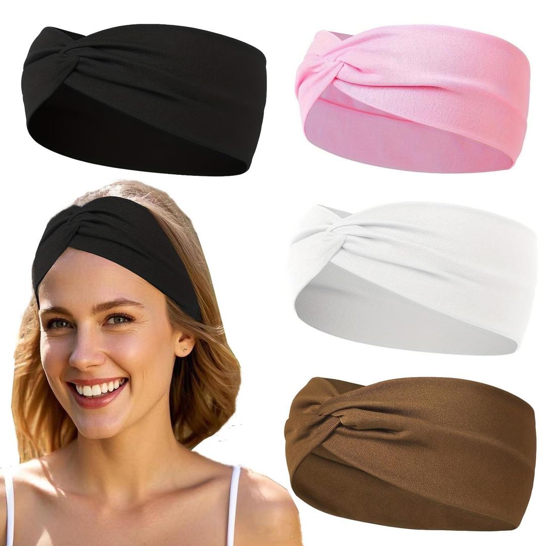 4 Packs Hjiaruiky 12PCS Thick Headbands for Women Knotted Headband Wide Cloth Fabric Cute Stretchy Soft Twist Headbands Womens Fashion Head Bands for Women's Hair Accessories Black White