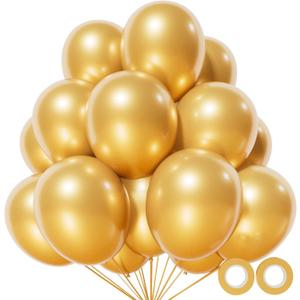 110pcs Metallic Gold Balloons, Metallic Gold Latex Balloons 12 inch, Gold Balloon for Birthday Party Baby Shower Wedding(with 2 Ribbons).