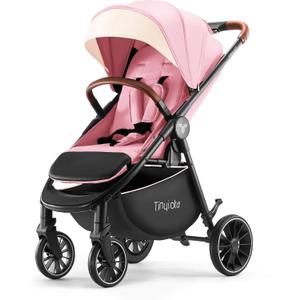 Tinyiota All-Terrain Baby Stroller, 48.5lb Capacity with UPF 50+ Canopy, One-Hand Fold, Microfiber Leather Handle,Near Lie-Flat Mode for Newborn to Toddler (Hot Pink)