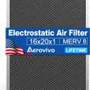 16x20x1 Reusable Electrostatic Air Filter - Washable, MERV 8, Lifetime Use - Economical Solution for Cleaner Air in Home or Office (Actual Size:15.5x19.75x0.82 in)