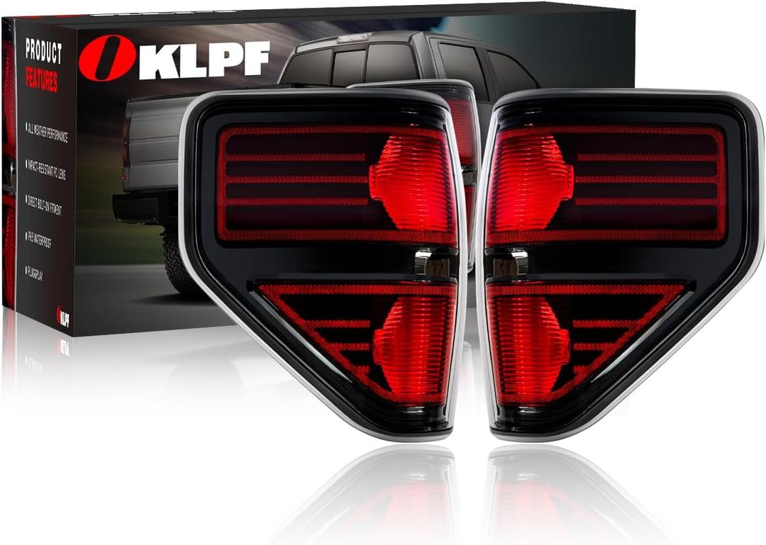 OKLPF Rear Brake Tail Light Compatible With 2009 2010 2011 2012 2013 2014 Ford F150 F-150,Replace Red Taillight Assembly Red Smoked Tail light, Included A Luxurious Box, Driver and Passenger Side