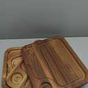 4 pcs Acacia Wood Steak Plates,Carnivore Cutting Board for Eating, Carved Meat Wooden Plate, Food Serving Tray,Cheese Charcuterie Boards with Deep Grooves & Hidden Handles