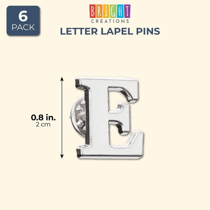 6 Pack Monogram Alphabet Letter E Brooch Pins, 0.8 inches Silver Initial Clothespins Lapel Pin Badge Collar for Men and Women Crafts, Custom Name, Accessories, Embellishment