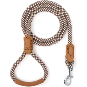 Mile High Life | Premium Leather Dog Leash | Strong Rope Leash | Leather Handle | Zinc Alloy Strong Clasp | Small Medium Large Dogs | 4/5/6 Feet(Brown, 60 Inch (Pack of 1))
