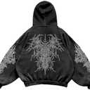 Y2K Vintage Printed Punk Hoodies Spring Autumn Men Women Casual Hoodie Gothic Fashion Harajuku Sweatshirt (Black, L)
