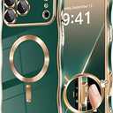 GVIEWIN for iPhone 17 Pro Case [Compatible with MagSafe][Upgraded Full Camera Protection][Cute Wave Frame] Glossy Slim Shockproof Protective Magnetic Phone Case for iPhone 17 Pro 6.3", Green