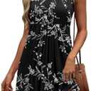Akihoo Women Summer Casual Sleeveless Midi Plain Pleated Tank Vest Dresses, XL
