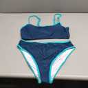 SUUKSESS Women High Waisted 2 Piece Bikini Set Cheeky High Cut Bandeau Swimsuit (Large, 61 Green Blue)
