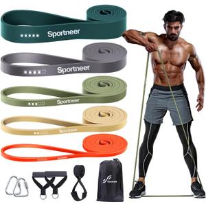 Resistance Bands Workout Set: 5 Levels Pull Up Assist Bands 5-130lb with Handles & Door Anchor (Green,Gray,Orange)