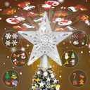 Christmas Tree Toppers Lighted with 6 Projection Modes, Christmas Star Tree Topper with Built-in LED Rotating Lights, Silver 3D Glitter Projection for Xmas Party Holiday Decorations