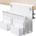 MAXECHO Desk Side Storage, Under Desk Laptop Mount, Table Side Hanging File Organizer, No Drill Clamp On Cable Management Tray, Laptop Holder with Magnetic Pen Holder for Office and Home, Load 22 Lbs (White)