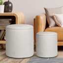 Ottoman with Storage, 2 Set Round Velvet Vanity Stool, Storage Ottoman for Bedroom Living Room, Modern Multifunctional Coffee Table Foot Stool for Dorm Boucle-White
