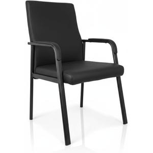 Leather Office Guest Chair, Guest Conference Room Chair, 600 LBS Capacity High Back Reception Chair with Padded Armrests, No Wheels, Black - 1 Pack