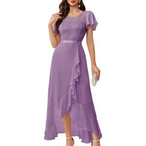 BeryLove Formal Dresses for Women 2025 Wedding Guest with Slit Cocktail Elegant Lace Long Prom Dress (Large, Purple)