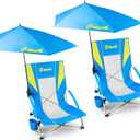 EMERIT Low Beach Chairs for Adults, Sling Beach Chair with Umberalla, Folding Backpack Camping Chair with Cup Holder
