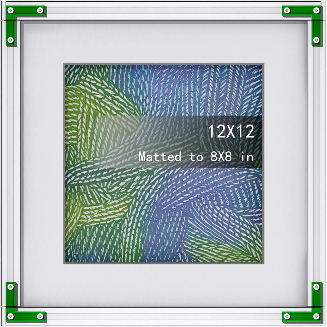 12x12 Aluminum Picture FrameBlack Metal 12 x 12 Square Poster Frame with Mat 12x 12,8x8 Photo,12 x 12 High End Frame Matted to 8x8 PrintModern Art and Industrial, Wall Home Decor(Silver)