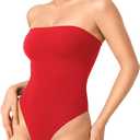 YEOREO Hyperflex Strapless Bodysuit Tube Top Off Shoulder Double Lined Thong Bodycon Slim Fit Summer Sexy Leotard (Small, Red)