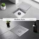 Square Shower Floor Drain with Flange, 4 Inch Brushed Nickel Shower Drain Hair Catcher, SUS304 Stainless Steel Floor Drain Strainer, Shower Drain Cover