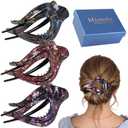 Mistofu 3Pcs French Concord Women's Hair Claw Clips - Curved Strong Hold No Slip Grip Large Clips for Thick or Thin Hair (multicolor A)