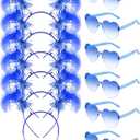 12 Pcs Pom Pom Headband Tinsel Wrapped Ponytail Headband with Heart Sunglasses Costume Halloween Cosplay Hair Party Accessory(Blue)