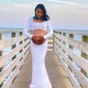Bhome Maternity Photoshoot Dress Long Sleeve Sexy Cut-Out Backless Maternity Maxi Gown Photography Outfits, Small