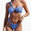 ZAFUL Women's One Shoulder Bikini Twisted Ruched High Cut Bandeau Bikini Set Two Piece Swimsuit, Size: L