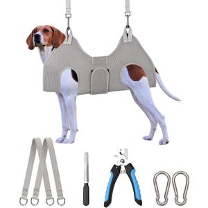 Kkiimatt Dog Grooming Hammock Harness, Dog Hammock for Nail Trim, Gray Dog Restraint for Nail Clipping,Dog Grooming Sling Thick Neck Support, L(56 LB Max) Silver Grey 11-20in