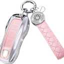 for Porsche Key Fob Cover with Keychain, Pink Key Case Protection Shell Compatible with Porsche Cayenne 911 Taycan Panamera Remote Key (Pink)