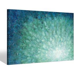 Bedroom Abstract Canvas Wall Art: Living Room Kitchen Teal Textured Picture Hand Painted Contemporary Painting Artwork Horizontal Large Modern Print Decor for Home Office, Abstract 01, 36"L x 24"W