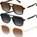 Retro Aviator Sunglasses for Women Men:Polarized Trendy Vintage 70s Rectangle Womens Shades Sun Glasses UV Protection, 3 Pa