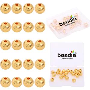 18K Gold Plated Round Spacer Beads 8mm 20pcs for Jewelry Making Findings Non Tarnish