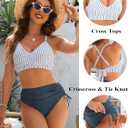 Blooming Jelly Womens High Waisted Bikini Sets Drawstring Tummy Control Swimsuits Crisscross Tie Back Bathing Suit (Blue, L)