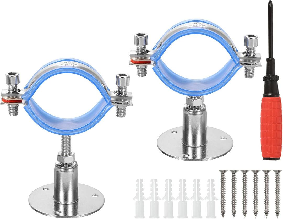 uxcell 2pcs Pipe Support, Stainless Steel Wall Mount Ceiling Mount Pipe Support Bracket, Adjustable Height 30-50mm for OD Pipe 54-57mm