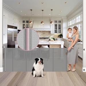Reinforced 72" Wide Retractable Dog Gate with Support Rods - Prevent Crawling Under Extra Wide Baby Gate Retractable Gate Outdoor, Retractable Pet Gate Long Dog Gate, Mesh Gates for Kids or Pets, Gray